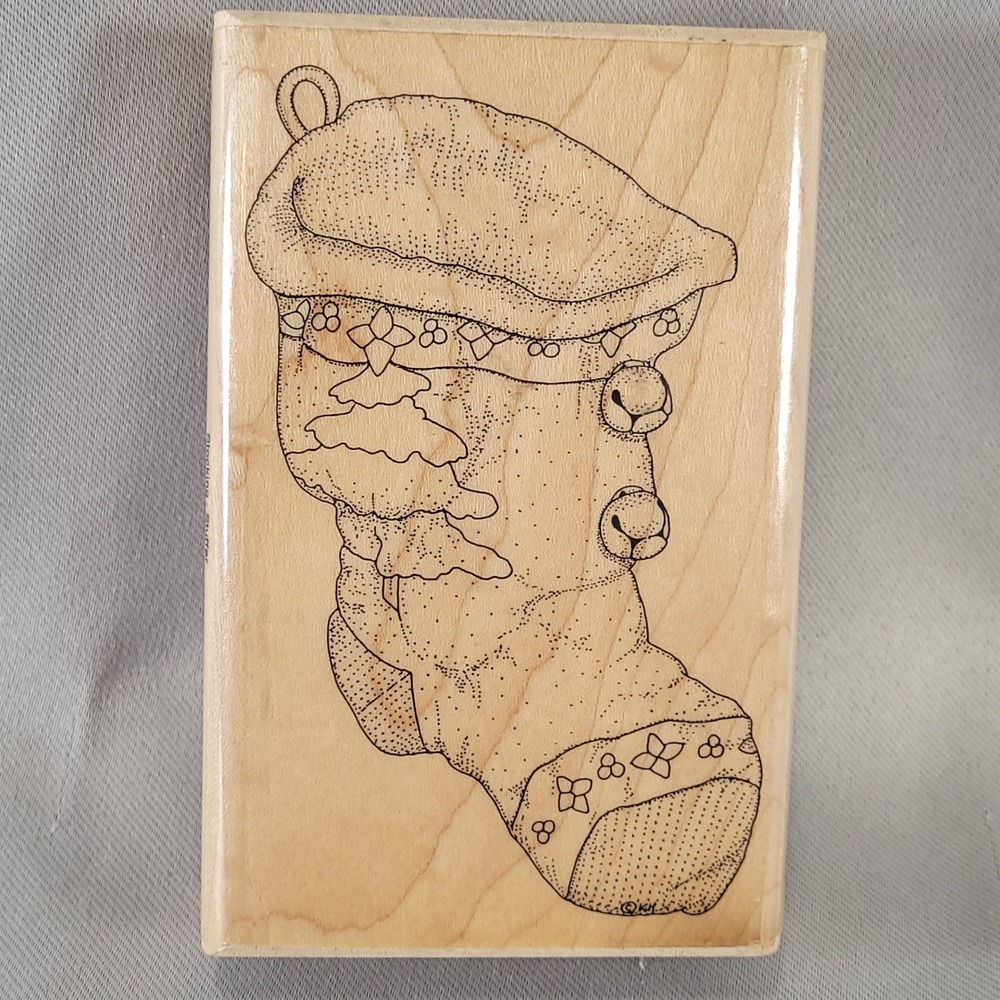 Christmas Stocking Rubber Stamp Mostly Animals Wood Mounted 711-S8 Holiday